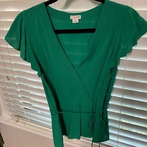 Kelly green wrap top with wait tie